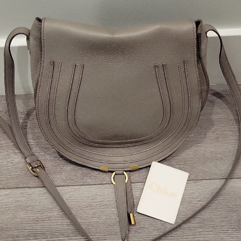 Chloe Gray Crossbody Bag with Horseshoe Flap and Tassel